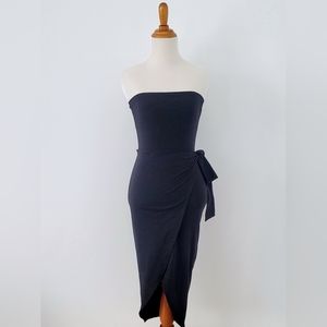 Black Asymmetrical Tube Midi Dress